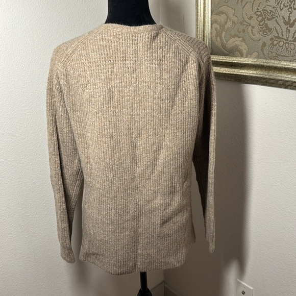 Uniqlo tan ribbed V neck acrylic / wool blend pull over sweater Sz S - Picture 3 of 5